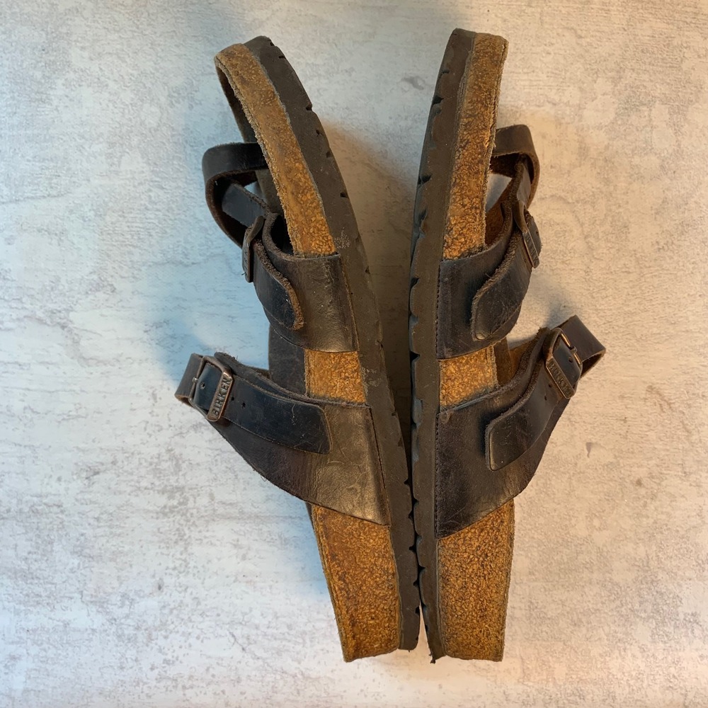 Birkenstock Mayari Sandals Womens 37 240 Brown Leather Toe Loop Buckle Slides - Picture 4 of 11